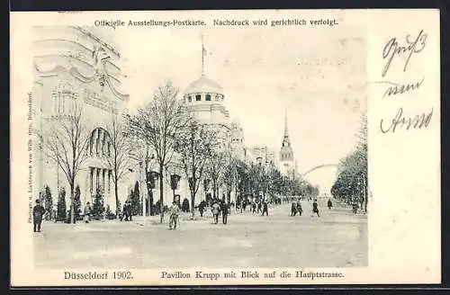 AK Düsseldorf, Industrie- und Gewerbe-Ausstellung 1902, Pavillon Krupp und Hauptstrasse