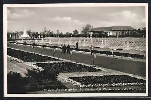 AK Düsseldorf, Reichsausstellung Schaffendes Volk, Wasserspiele in der Gartenschau