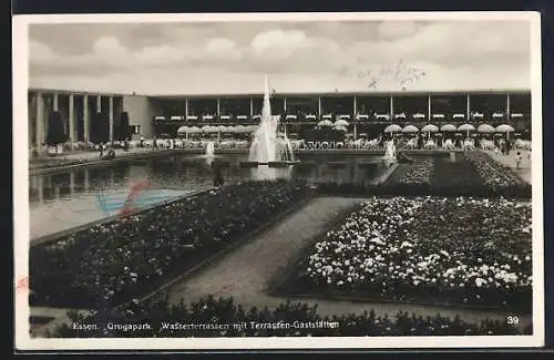 AK Essen, Grugapark, Wasserterrassen mit Terrassen-Gaststätten