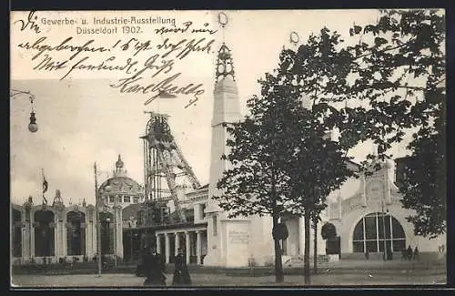 AK Düsseldorf, Gewerbe- und Industrie-Ausstellung 1902, Förderturm, Pavillon