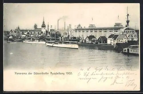 AK Düsseldorf, Panorama der Ausstellung 1902, Dampfer