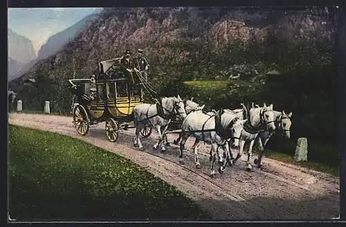 AK Schweizerische Gebirgspost, Postkutsche in den Bergen