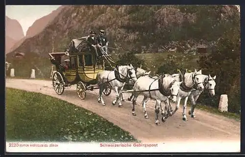 AK Schweizerische Gebirgspost, Postkutsche auf einem Bergweg