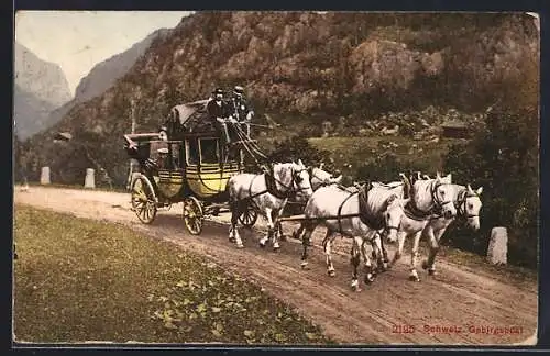 AK Schweiz, Gebirgspost, Postkutsche auf einem Weg