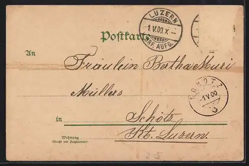 Lithographie Amor lauscht dem Fräulein, Ansichtskartengeschichte