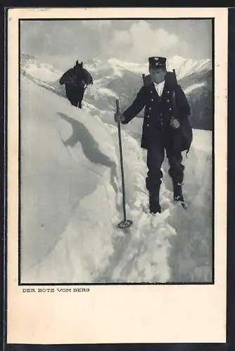 AK Der Postbote vom Berg im Schnee, Neujahrsgruss