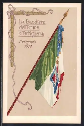 AK La Bandiera Dell' Arma d' Artiglieria, 1919, italienische Fahne
