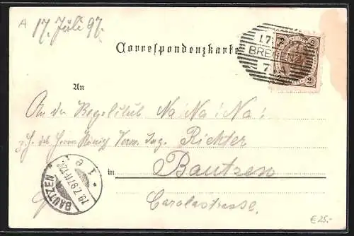 Lithographie Bregenz, Gesamtansicht v. Buchenberg, Frauen baden im See