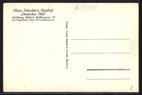 AK Salzburg, Hans Scherflers Gasthof Deutscher Hof, Hubert Sattlergasse 12