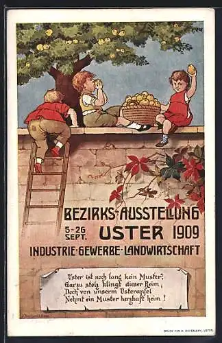 Künstler-AK Uster, Bezirks-Ausstellung, Industrie-Gewerbe-Landwirtschaft 1909