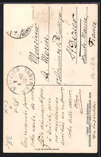 AK Zürich, Gordon-Bennet-Ballon-Wettfliegen Zürich-Schlieren 1909, Ballons beim Start