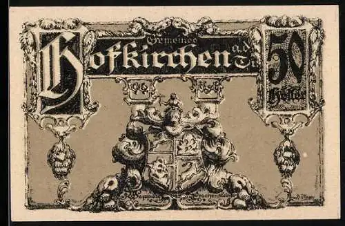 Notgeld Hofkirchen 1920, 50 Heller, Wappen und Schlossansicht