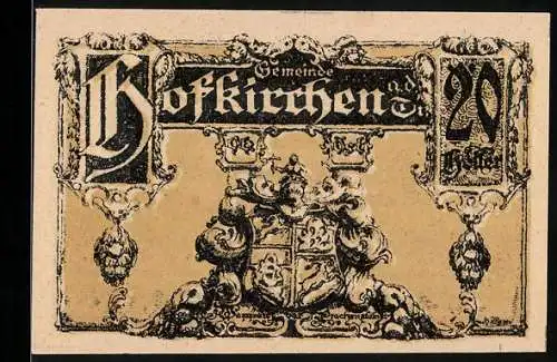 Notgeld Hofkirchen 1921, 20 Heller, Wappen und Landschaftsansicht