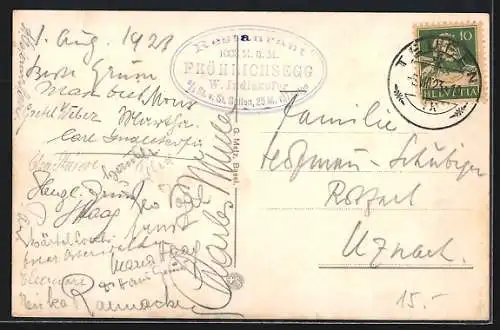 AK Teufen /AR, Gasthaus Fröhlichsegg, Totalansicht mit dem Alpensteingebirge im Nebelmeer