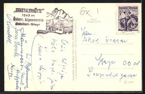 AK Ennstalerhütte mit Gebirgskette