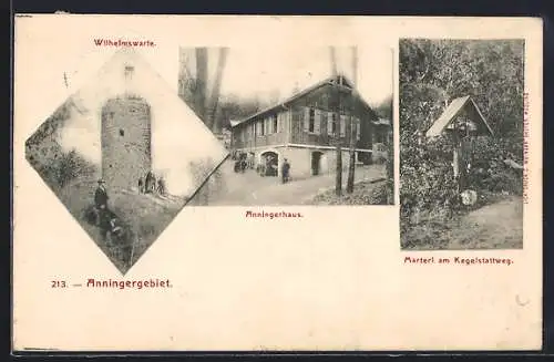 AK Mödling, Wilhelmswarte, Anningerhaus, Marterl am Kegelstattweg