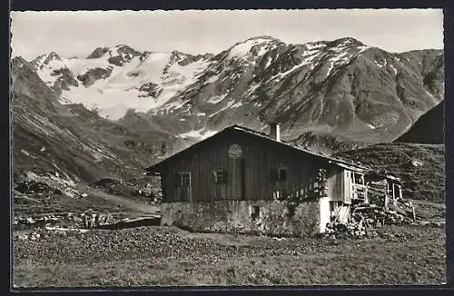 AK Schürlialphütte mit Blick auf Piz Grialetsch und Scalettahorn