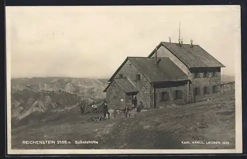 AK Wanderer an der Schutzhütte a. d. Reichenstein