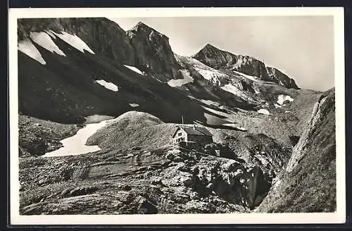 AK Lenk i. S., Wildhorn-Clubhütte mit Wildhorngletscher & Kirchli
