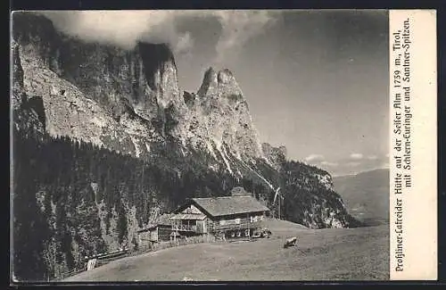 AK Prossliner-Lafreider Berghütte auf der Seiser Alm mit Schlern-Euringer und Santner-Spitzen