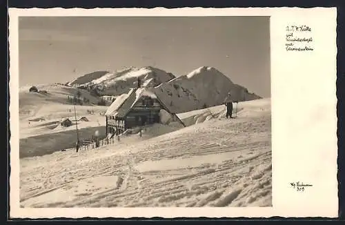 AK A. T. V. Berghütte mit Schneiderkogel und Lawinenstein