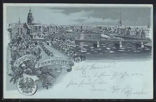 Lithographie Frankfurt, Panorama im Vollmondlicht