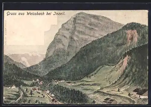 AK Weissbach / Inzell, Ortsansicht mit Landschaftspanorama