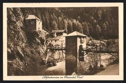 AK Altfinstermünz im Oberinntal, Flusspartie mit Brücke