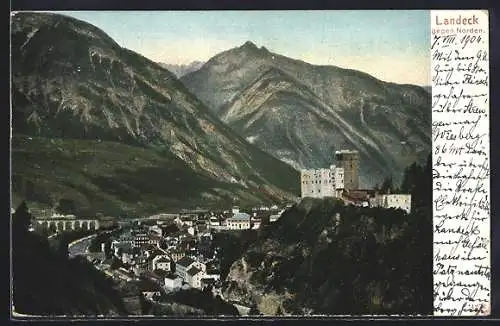 AK Landeck, Panorama mit Burg gegen Norden