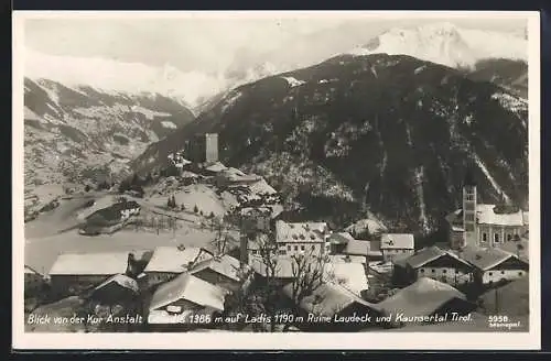 AK Obladis /Tirol, Blick von der Kuranstalt auf Ladis, Ruine Laudeck und Kaunsertal