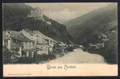 AK Landeck i. Tirol, Flussbrücke und Burg