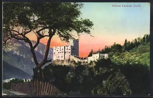 AK Landeck, Schloss Landeck bei Sonnenaufgang