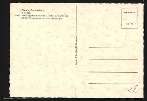 AK Hirschegg /Kleinwalsertal, Pension Sonnenberg, Bes. K. Krieger