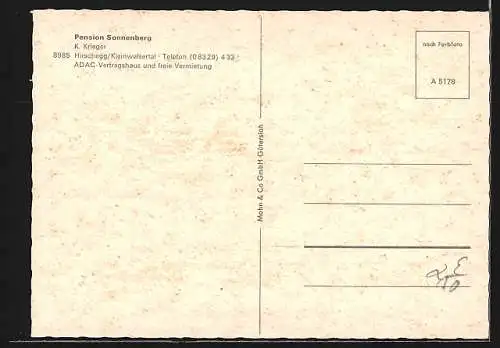 AK Hirschegg /Kleinwalsertal, Pension Sonnenberg mit Besuchern, Bes. K. Krieger