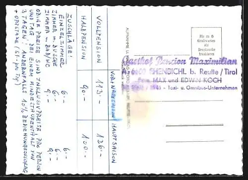 AK Ehenbichl b. Reutte, Gasthof Pension Maximilian, Bes. Max und Edwin Koch