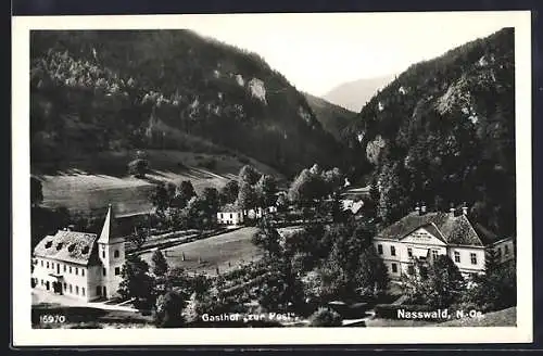 AK Nasswald /N.-Oe., Gasthof zur Post aus der Vogelschau
