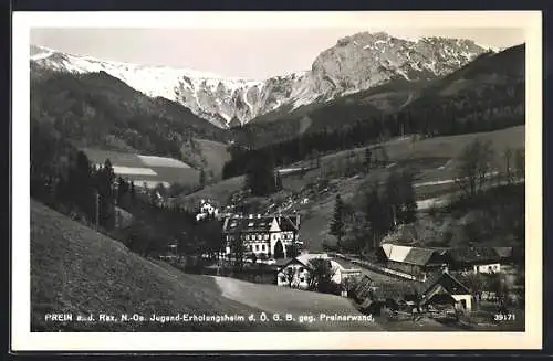 AK Prein a. d. Rax, Jugend-Erholungsheim d. Ö. G. B. gegen Preinerwand