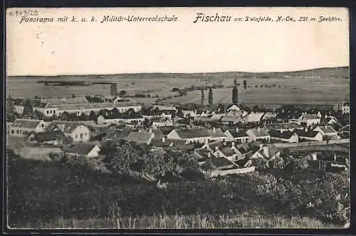 AK Fischau am Steinfelde, Panorama mit k. u. k. Militär-Unterrealschule