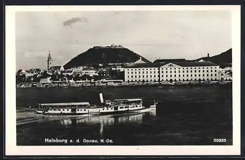 AK Hainburg a. d. Donau, Donaupartie mit Dampfer