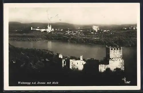 AK Weitenegg a. d. Donau, Burgruine mit Donaupartie