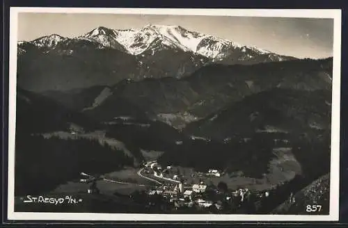 AK St. Aegyd a. N., Ortsansicht mit Bergpanorama
