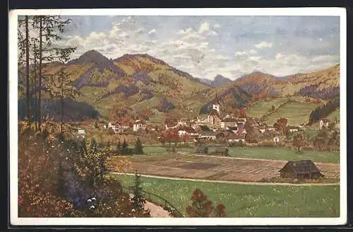 Künstler-AK Otto Stoitzner: Türnitz /Traisen, Panorama des Ortes mit Kirche