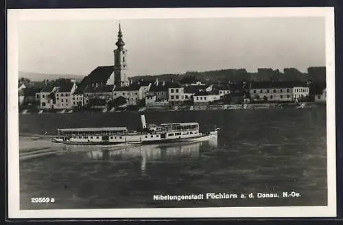 AK Pöchlarn a. d. Donau, Donaupartie mit Dampfer