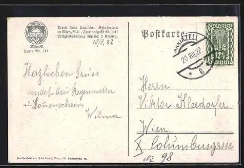 AK Deutscher Schulverein Nr. 714: Göpfing a. d. Mariazellerbahn, Bahnhof gegen Ötscher