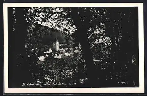 AK St. Christofen an der Westbahn, Ortsansicht vom Wald aus