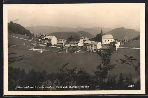 AK Puchenstuben a. d. Mariazellerbahn, Ortsansicht gegen die Berge