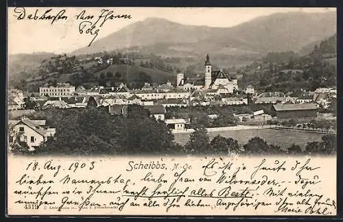 AK Scheibbs /N.-Oe., Totalansicht aus der Vogelschau