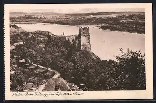 AK Weitenegg /Wachau, Ruine mit Blick zum Stift Melk