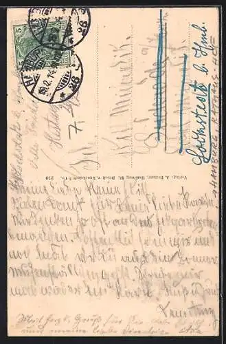 AK Hamburg, wanderndes Heinrich Heine-Denkmal im Hof des Barkhof-Hauses