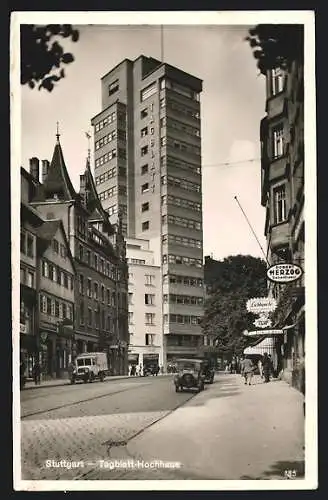 AK Stuttgart, Strasse am Tagblatt Hochhaus